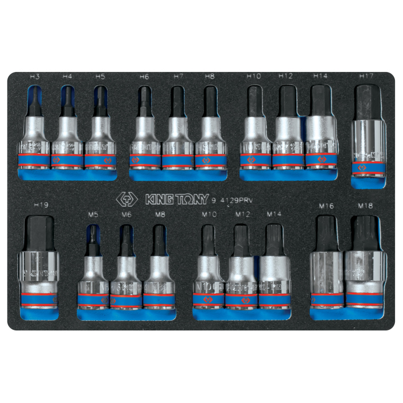 KINGTONY Набор торцевых насадок HEX и SPLINE, ложемент, 19 предметов 9-4129PRV