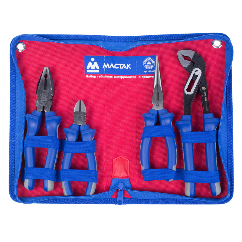МАСТАК Набор пассатижей, плоскогубцев и бокорезов, в футляре на молнии, 4 предмета 03-4Z