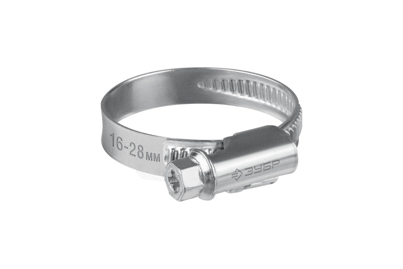 Хомут червячный ЗУБР Х-9Н, 16 - 28 мм, накатная лента 9 мм, цинк (37807-28)